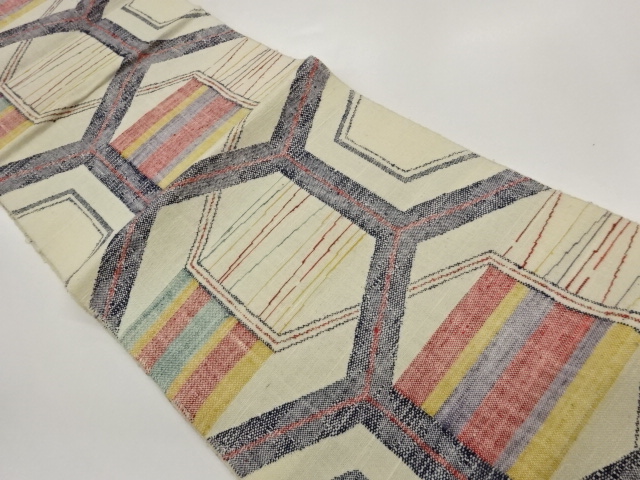 JAPANESE NAGOYA OBI / TSUMUGI / WOVEN KIKKO PATTERN